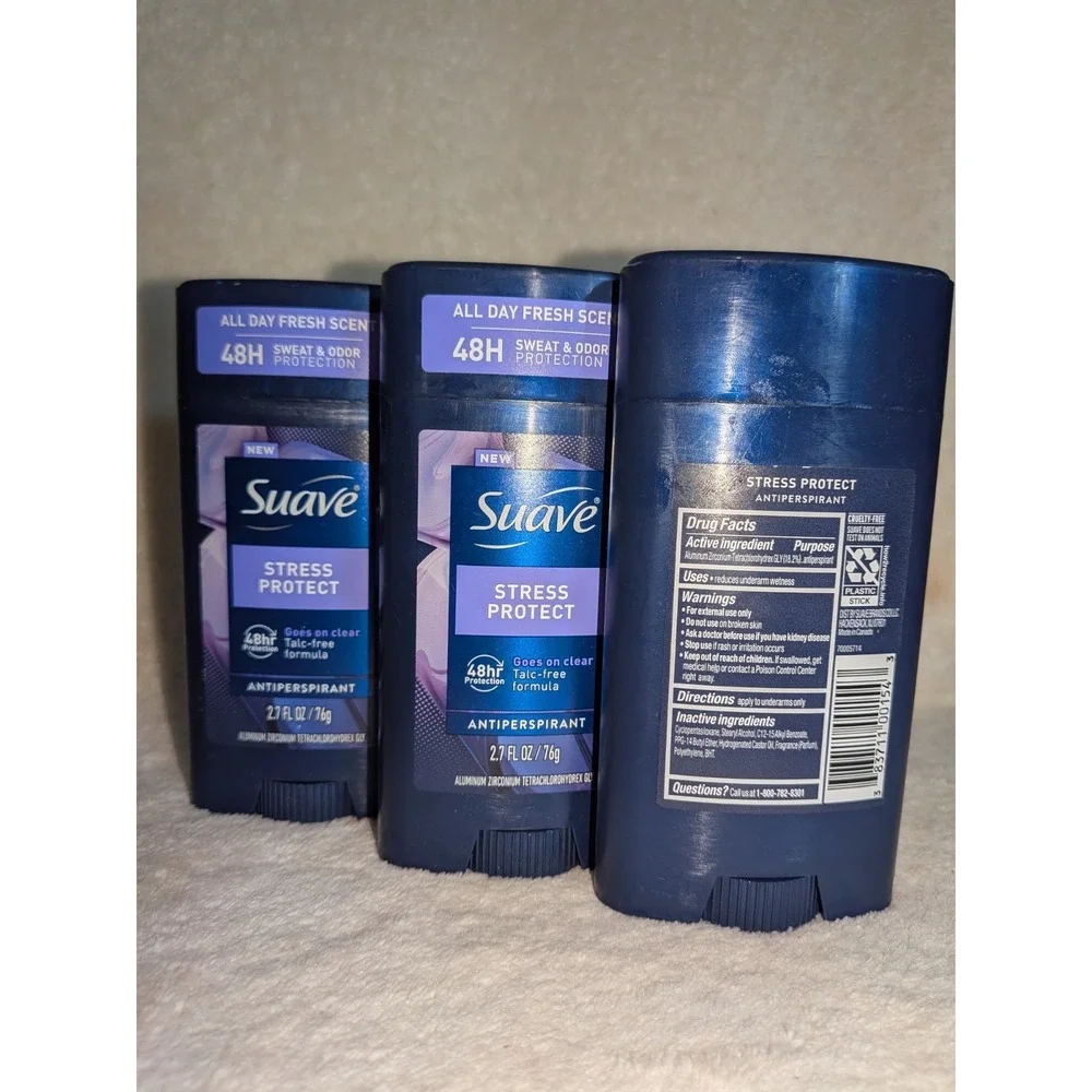 LOT (3) SUAVE STRESS PROTECT MEN'S ANTIPERSPIRANT DEODORANT FRESH SCENT 2.7 OZ